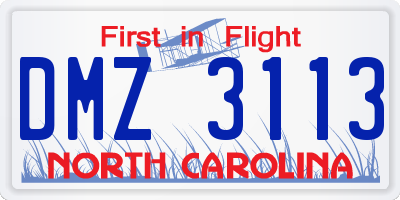 NC license plate DMZ3113