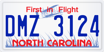 NC license plate DMZ3124