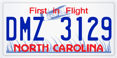 NC license plate DMZ3129