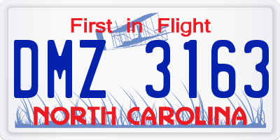 NC license plate DMZ3163