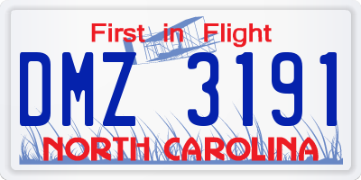 NC license plate DMZ3191