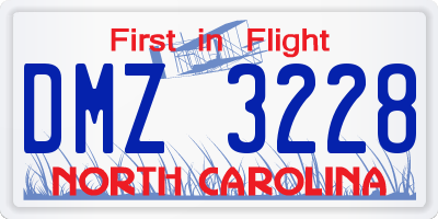 NC license plate DMZ3228