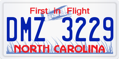 NC license plate DMZ3229