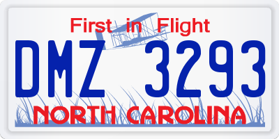 NC license plate DMZ3293