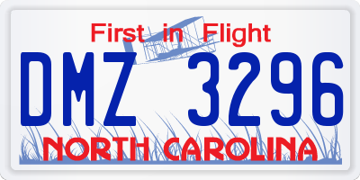 NC license plate DMZ3296