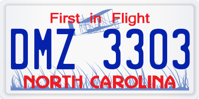 NC license plate DMZ3303