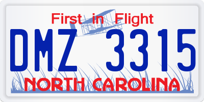 NC license plate DMZ3315
