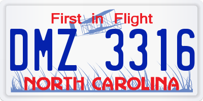 NC license plate DMZ3316