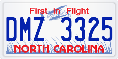 NC license plate DMZ3325