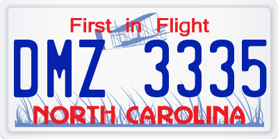 NC license plate DMZ3335