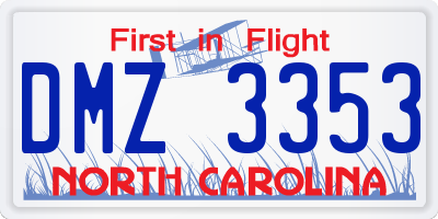NC license plate DMZ3353
