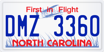 NC license plate DMZ3360