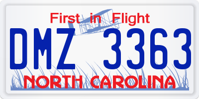 NC license plate DMZ3363