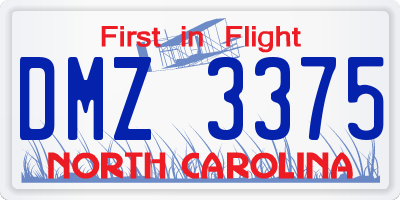 NC license plate DMZ3375