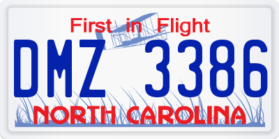 NC license plate DMZ3386