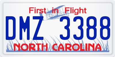 NC license plate DMZ3388