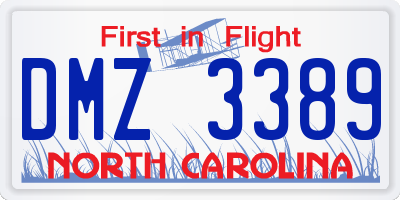 NC license plate DMZ3389