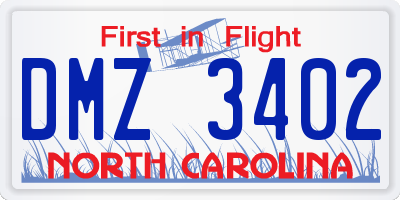 NC license plate DMZ3402
