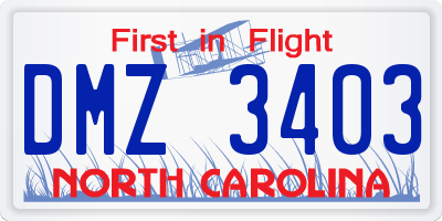 NC license plate DMZ3403