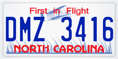 NC license plate DMZ3416