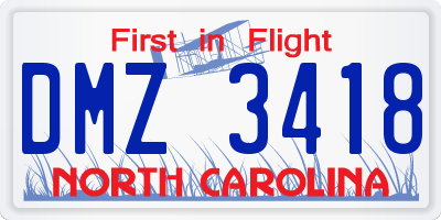 NC license plate DMZ3418