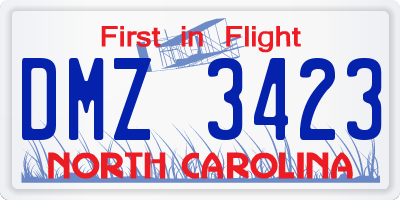 NC license plate DMZ3423