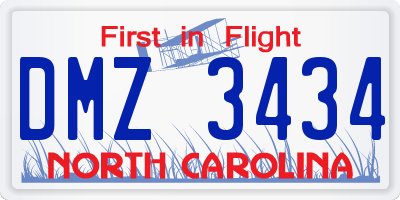 NC license plate DMZ3434