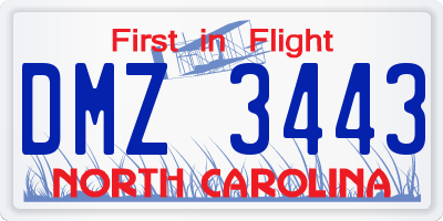 NC license plate DMZ3443