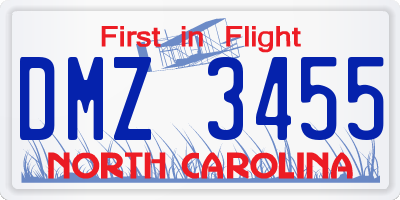 NC license plate DMZ3455