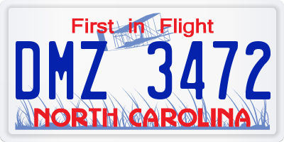 NC license plate DMZ3472
