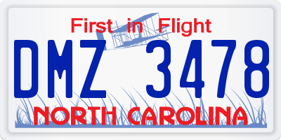 NC license plate DMZ3478