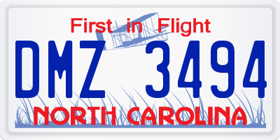 NC license plate DMZ3494