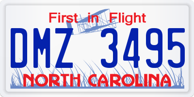 NC license plate DMZ3495