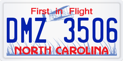 NC license plate DMZ3506