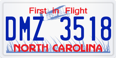 NC license plate DMZ3518