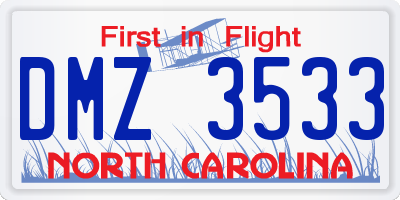 NC license plate DMZ3533