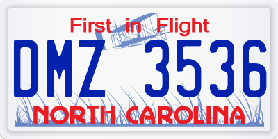 NC license plate DMZ3536