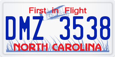 NC license plate DMZ3538