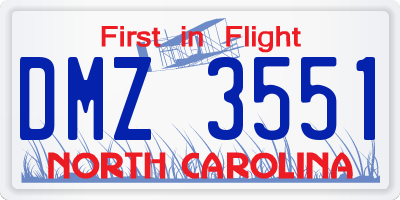 NC license plate DMZ3551