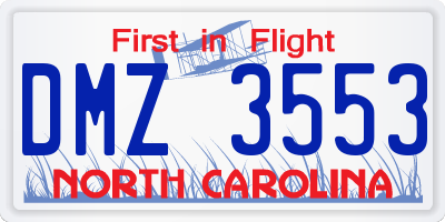 NC license plate DMZ3553