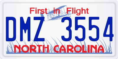 NC license plate DMZ3554