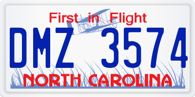 NC license plate DMZ3574