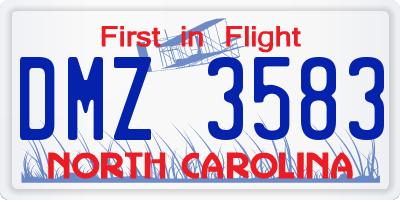 NC license plate DMZ3583