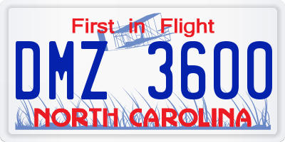 NC license plate DMZ3600