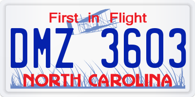 NC license plate DMZ3603