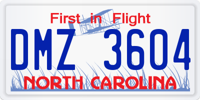 NC license plate DMZ3604