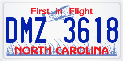 NC license plate DMZ3618