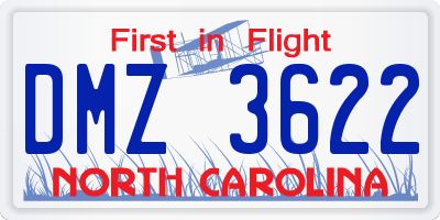 NC license plate DMZ3622