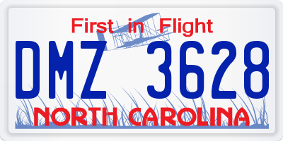 NC license plate DMZ3628