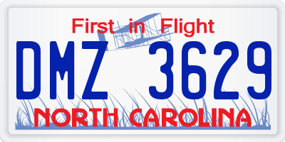 NC license plate DMZ3629